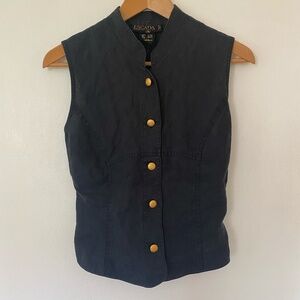 Vintage Escada Black Linen Sleeveless button-up top, Size 36